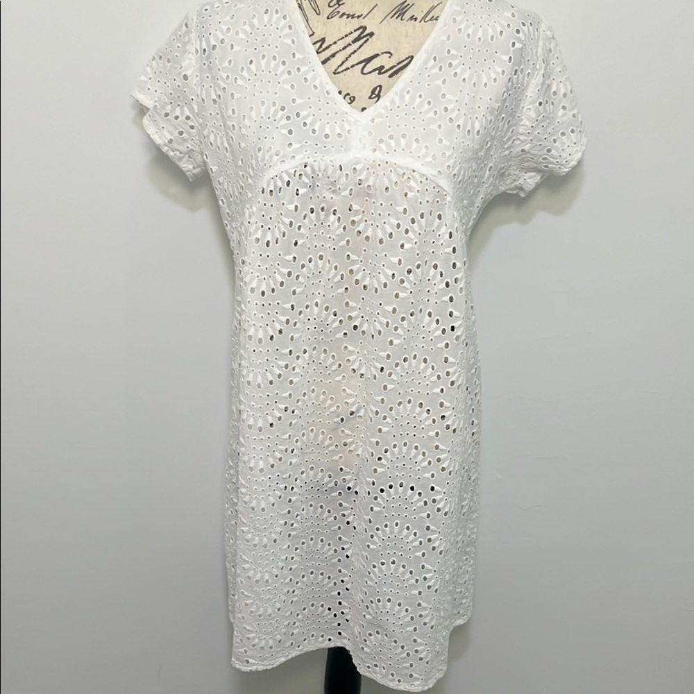 White Eyelet Swim Cover-Up Small - Picture 2 of 7